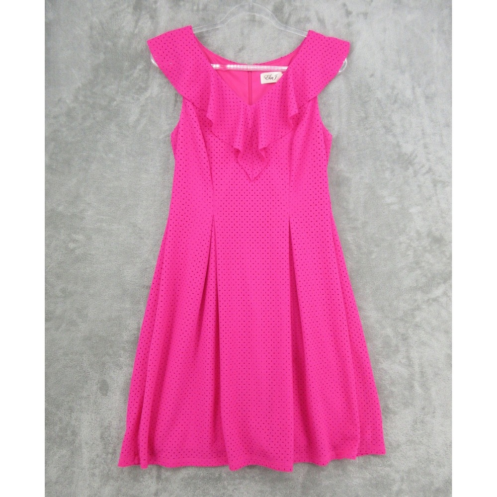 Eliza J Dress Womens Size 10 Ruffle Eyelet Pleated Feminine Party Office Fuchsia
